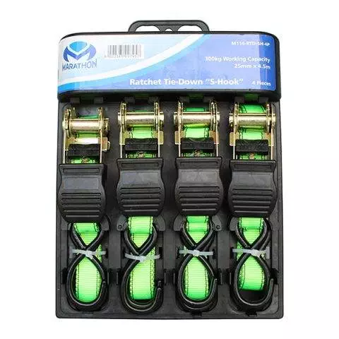 Ratchet Tie Down S-Hook 4 Piece Set 2.5cm*4.5m