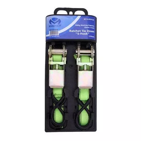 Ratchet Tie-Down S-Hook 2 Piece Set 2.5cm*4.5m