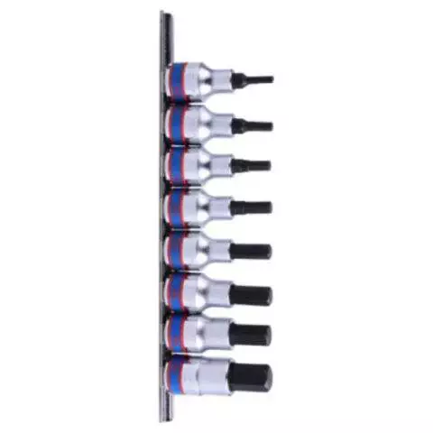 KING TONY 3/8 DR SOC SET 3-12MM HEX RAIL
