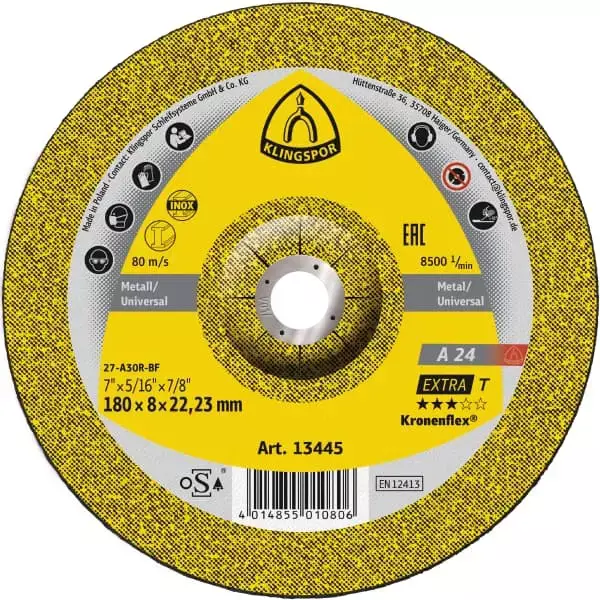 KLINGSPOR GRINDING DISC 180X6X22.23 EACH